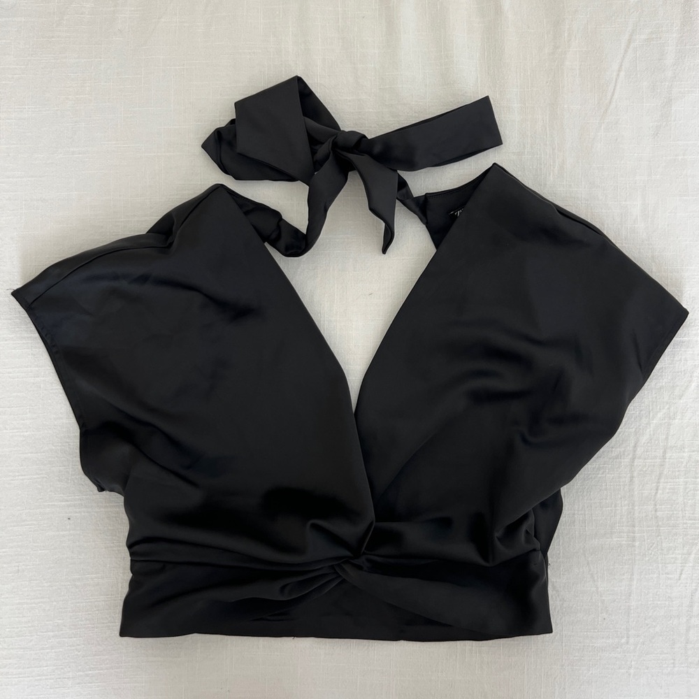 Zara Cropped Satin Backless Top